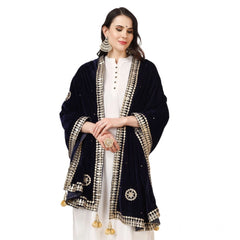 Generic Women's Velvet Gotta Patti Dupatta (Blue, Length: 2.25 to 2.50 Mtr)
