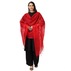 Generic Women's Cotton Embroidered Dupatta (Red, Length: 2.25 to 2.50 Mtr)