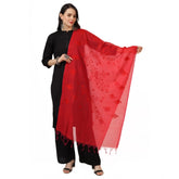 Generic Women's Cotton Embroidered Dupatta (Red, Length: 2.25 to 2.50 Mtr)