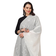 Generic Women's Cotton Embroidered Dupatta (White, Length: 2.25 to 2.50 Mtr)