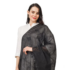 Generic Women's Cotton Embroidered Dupatta (Black, Length: 2.25 to 2.50 Mtr)