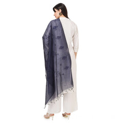 Generic Women's Cotton Embroidered Dupatta (Dark Blue, Length: 2.25 to 2.50 Mtr)