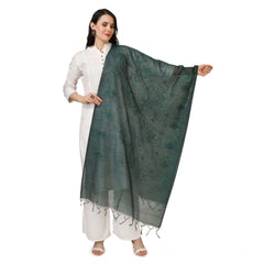 Generic Women's Cotton Embroidered Dupatta (Green, Length: 2.25 to 2.50 Mtr)