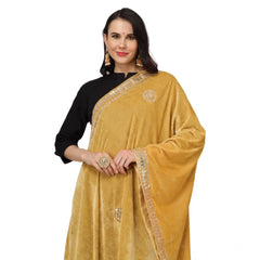 Generic Women's Velvet Gotta Patti Dupatta (Yellow, Length: 2.25 to 2.50 Mtr)