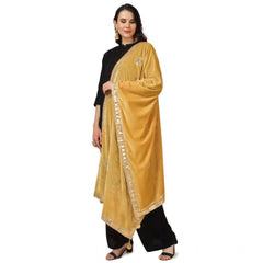 Generic Women's Velvet Gotta Patti Dupatta (Yellow, Length: 2.25 to 2.50 Mtr)