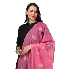 Generic Women's Cotton Embroidered Dupatta (Pink, Length: 2.25 to 2.50 Mtr)