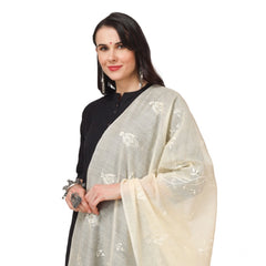 Generic Women's Cotton Embroidered Dupatta (Off-White, Length: 2.25 to 2.50 Mtr)