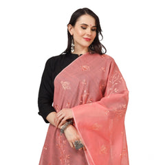 Generic Women's Cotton Embroidered Dupatta (Peach, Length: 2.25 to 2.50 Mtr)