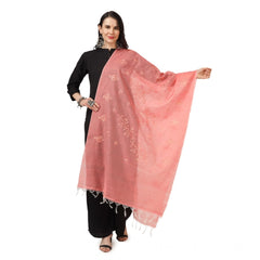 Generic Women's Cotton Embroidered Dupatta (Peach, Length: 2.25 to 2.50 Mtr)