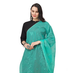 Generic Women's Cotton Embroidered Dupatta (Turquoise, Length: 2.25 to 2.50 Mtr)
