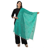 Generic Women's Cotton Embroidered Dupatta (Turquoise, Length: 2.25 to 2.50 Mtr)