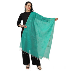 Generic Women's Cotton Embroidered Dupatta (Turquoise, Length: 2.25 to 2.50 Mtr)