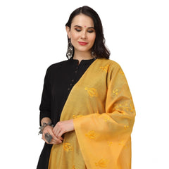 Generic Women's Cotton Embroidered Dupatta (Yellow, Length: 2.25 to 2.50 Mtr)