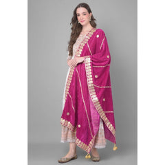 Generic Women's Velvet Gotta Patti Dupatta (Purple, Length: 2.25 to 2.50 Mtr)
