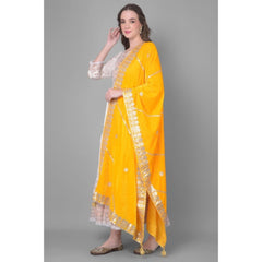 Generic Women's Velvet Gotta Patti Dupatta (Yellow, Length: 2.25 to 2.50 Mtr)
