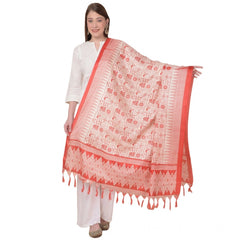 Generic Women's Art Silk Printed Dupatta (Orange, Length: 2.25 to 2.50 Mtr)