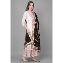 Generic Women's Velvet Gotta Patti Dupatta (Brown, Length: 2.25 to 2.50 Mtr)
