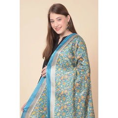Generic Women's Art Silk Printed Dupatta (Turquoise, Length: 2.25 to 2.50 Mtr)