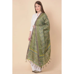 Generic Women's Art Silk Printed Dupatta (Green, Length: 2.25 to 2.50 Mtr)