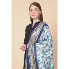 Generic Women's Art Silk Printed Dupatta (Blue, Length: 2.25 to 2.50 Mtr)