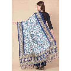 Generic Women's Art Silk Printed Dupatta (Blue, Length: 2.25 to 2.50 Mtr)