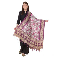 Generic Women's Art Silk Printed Dupatta (Purple, Length: 2.25 to 2.50 Mtr)