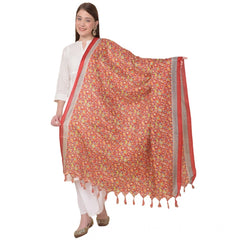 Generic Women's Art Silk Printed Dupatta (Red, Length: 2.25 to 2.50 Mtr)