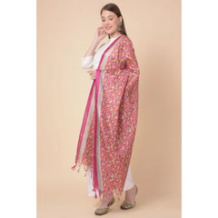 Generic Women's Art Silk Printed Dupatta (Pink, Length: 2.25 to 2.50 Mtr)