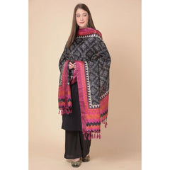 Generic Women's Art Silk Printed Dupatta (Black, Length: 2.25 to 2.50 Mtr)