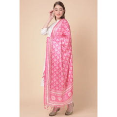 Generic Women's Art Silk Printed Dupatta (Pink, Length: 2.25 to 2.50 Mtr)