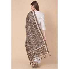 Generic Women's Art Silk Printed Dupatta (Brown, Length: 2.25 to 2.50 Mtr)