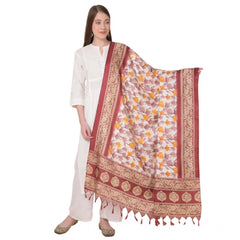 Generic Women's Art Silk Printed Dupatta (Maroon, Length: 2.25 to 2.50 Mtr)