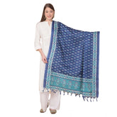 Generic Women's Art Silk Printed Dupatta (Blue, Length: 2.25 to 2.50 Mtr)