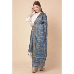 Generic Women's Art Silk Printed Dupatta (Blue, Length: 2.25 to 2.50 Mtr)