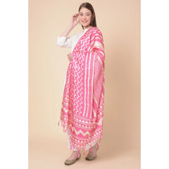Generic Women's Art Silk Printed Dupatta (Pink, Length: 2.25 to 2.50 Mtr)