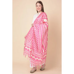 Generic Women's Art Silk Printed Dupatta (Pink, Length: 2.25 to 2.50 Mtr)