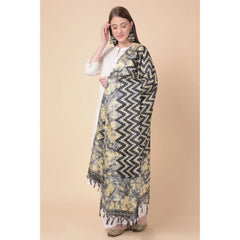 Generic Women's Art Silk Printed Dupatta (Black, Length: 2.25 to 2.50 Mtr)