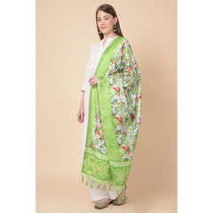 Generic Women's Art Silk Printed Dupatta (Light Green, Length: 2.25 to 2.50 Mtr)