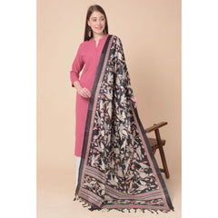 Generic Women's Art Silk Printed Dupatta (Black, Length: 2.25 to 2.50 Mtr)