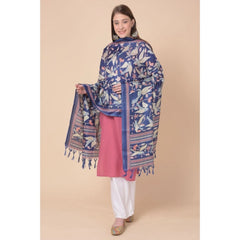 Generic Women's Art Silk Printed Dupatta (Blue, Length: 2.25 to 2.50 Mtr)
