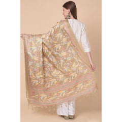 Generic Women's Art Silk Printed Dupatta (Light Brown, Length: 2.25 to 2.50 Mtr)