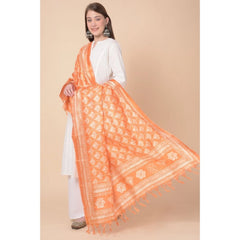 Generic Women's Art Silk Printed Dupatta (Orange, Length: 2.25 to 2.50 Mtr)