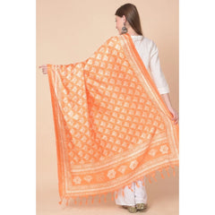 Generic Women's Art Silk Printed Dupatta (Orange, Length: 2.25 to 2.50 Mtr)