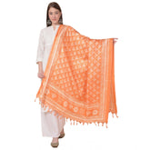 Generic Women's Art Silk Printed Dupatta (Orange, Length: 2.25 to 2.50 Mtr)