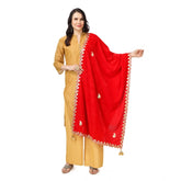 Generic Women's Velvet Gotta Patti Dupatta (Red, Length: 2.25 to 2.50 Mtr)