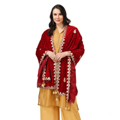 Generic Women's Velvet Gotta Patti Dupatta (Maroon, Length: 2.25 to 2.50 Mtr)