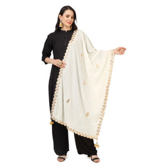 Generic Women's Velvet Gotta Patti Dupatta (Off White, Length: 2.25 to 2.50 Mtr)