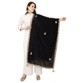 Generic Women's Velvet Gotta Patti Dupatta (Black, Length: 2.25 to 2.50 Mtr)