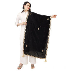 Generic Women's Velvet Gotta Patti Dupatta (Black, Length: 2.25 to 2.50 Mtr)
