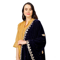 Generic Women's Velvet Gotta Patti Dupatta (Blue, Length: 2.25 to 2.50 Mtr)